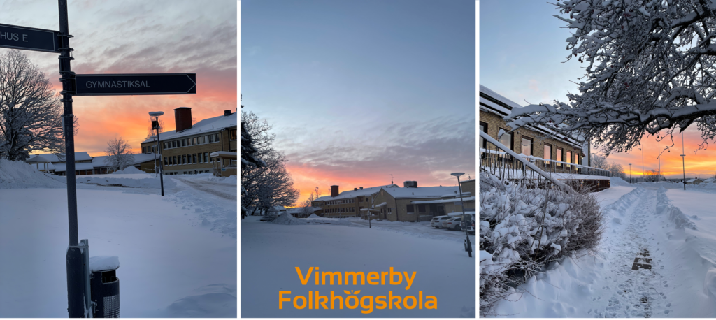Folkhögskolan i vinterskrud - Vimmerby folkhögskola täckt av snö