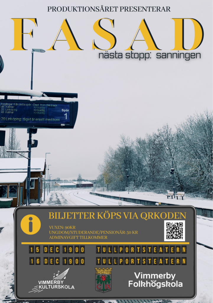 Affisch som visar en snöig tågstation
